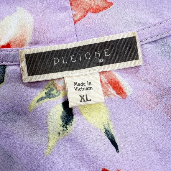 Pleione Floral Tie Neck Blouse Women's XL Purple Cottagecore Romantic Boho Chic - Picture 4 of 8